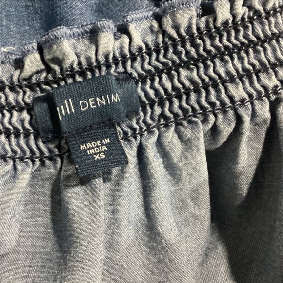 J Jill Denim XS Top Boho Peasant Blouse Smock Neck Heavy Embroider Denim Blue - Picture 6 of 9